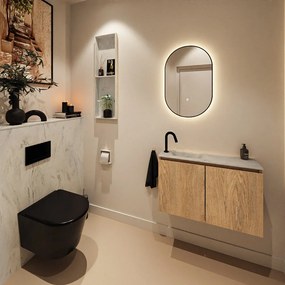 Mondiaz Ture DLux toiletmeubel 80cm washed oak met wastafel opalo links met kraangat