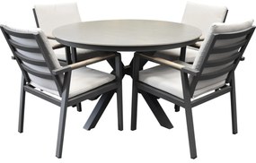 Lola Samantha dining tuinset 120xH75 cm rond 5 delig antraciet keramisch blad