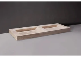 Forzalaqua Bellezza Doppio wastafel 140.5x51.5x9cm Rechthoek 2 kraangaten 2 wasbakken Natuursteen Travertin gezoet 100350