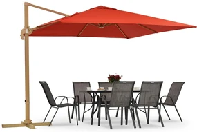 Siena 3x3m houtachtige tuinparasol met rode hoes Garden Point