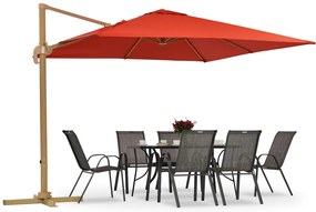 Siena 3x3m houtachtige tuinparasol met rode hoes Garden Point