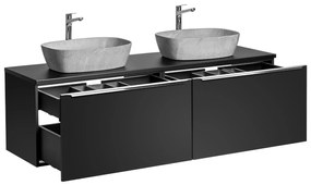 Comad Santa Fe Black badkamermeubel 160cm zwart mat met 2 mat grijze waskommen