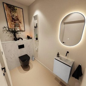 MONDIAZ TURE-DLUX 40cm toiletmeubel Plata. EDEN wastafel Opalo positie rechts. Zonder kraangat. TUREDX40PLAR0OPA