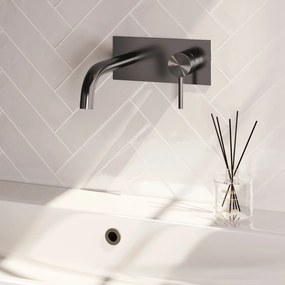 Brauer Stripe inbouw wastafelkraan ColdStart met gebogen uitloop en afdekplaat model A1 gunmetal geborsteld PVD