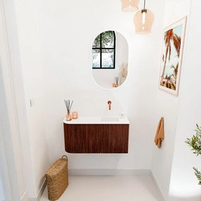Mondiaz Joya 80cm toiletmeubel ronding links ruby met wastafel faye rechts zonder kraangat talc
