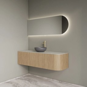 Gliss Design Alluro badmeubel ribbelfront met ronding rechts 140cm mist en wit marmer toppaneel