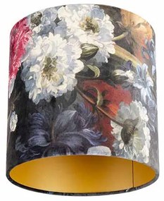 Stoffen Velours lampenkap bloemen dessin 25/25/25 gouden binnenkant cilinder / rond