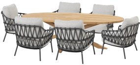 4 Seasons Outdoor Calpi low dining set met Prado tafel met ellips blad 240 cm      houtkleur weerbestendig