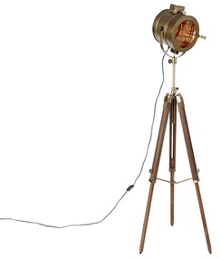 Tripod vloerlamp brons met hout studioSpot / Opbouwspot / Plafondspot - Radient Industriele / Industrie / Industrial E27 Binnenverlichting Lamp