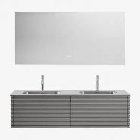 Conjunto Vaniteit Hangend 160x50 Cm In Hout Met Geïntegreerde Waskommen Noura Rectangular Led And Antifog 160x75 Cm Riben & Grijs – Nikkel & 2 X Gebor