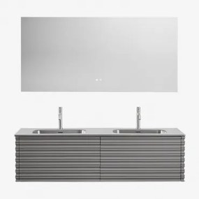 Noura Zwevend Houten Badkamermeubelset Met Geïntegreerde Wastafels Grijs – Nikkel & Rectangular Led And Antifog 160x75 Cm Riben & - Sklum