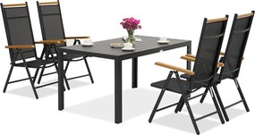Aluminium tuinmeubelen polywood Verona Wood voor 4 personen Garden Point zwart