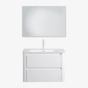 Badkamermeubelset In Hout Met Geïntegreerde Wastafel Egerton Wit & Rechthoekige Led En Anticondens 100x70 Cm Tamsin & Wit ↑20 - Sklum