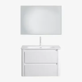 Badkamermeubelset In Hout Met Geïntegreerde Wastafel Egerton Wit & Rechthoekige Led En Anticondens 100x70 Cm Tamsin & Wit ↑20 - Sklum