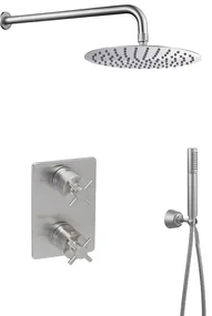 Mueller Cross inbouw regendouche met wand arm en hoofddouche 30cm RVS look