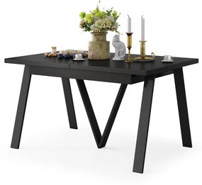 AVERY zwart mat - LOFT/INDUSTRIËLE TAFEL VOOR WOONKAMER / EETKAMER UITKLAPBAAR TOT 290 cm!