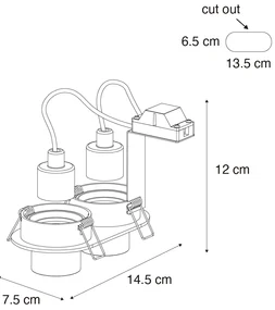 Set van 6 inbouwspots zwart GU10 35mm kantelbaar 2-lichts - Installa Binnenverlichting Lamp