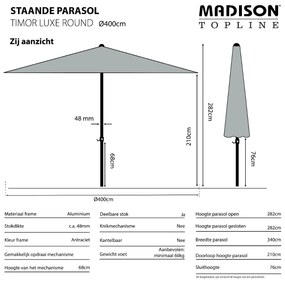 Madison stokparasol timor luxe grey 400 cm.