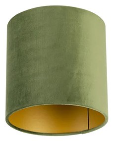 Stoffen Velours lampenkap groen 20/20/20 met gouden binnenkant cilinder / rond
