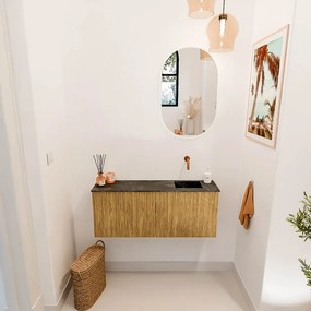 Mondiaz Joya DLux 100cm toiletmeubel oak met wastafel faye rechts zonder kraangat lava