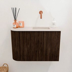 Mondiaz Joya DLux 60cm toiletmeubel ronding links walnut met wastafel faye rechts zonder kraangat meli