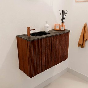 Mondiaz Joya DLux 70cm toiletmeubel ronding rechts ruby met wastafel faye links 1 kraangat lava