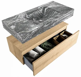 Mondiaz Alan DLux badmeubel 100cm washed oak 1 lade met wastafel lava midden zonder kraangat