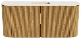 Mondiaz Joya DLux 95cm toiletmeubel ronding links/rechts oak met wastafel faye midden zonder kraangat meli