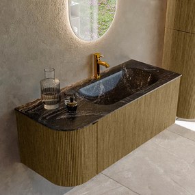 Mondiaz Kurve-dlux 115cm badmeubel ronding links dusk met 1 lade en deur en wastafel big small kraangat rechts lava