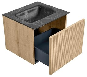 Mondiaz Kurve-dlux 50cm badmeubel oak met 1 lade en wastafel grunne midden zonder kraangat lava