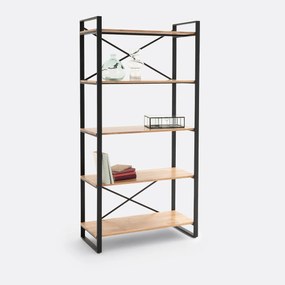 Boekenkast, massief eiken en staalmetaal, HIBA