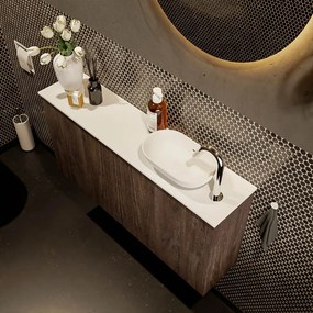 Mondiaz Fowy toiletmeubel 100cm dark brown met witte waskom rechts en kraangat