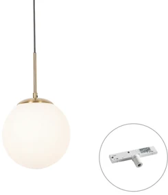 Art Deco hanglamp goud met opaal glas incl. rail adapter wit 1-fase - Slimline Flore Art Deco E27 bol / globe / rond Binnenverlichting Lamp