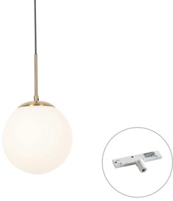 Art Deco hanglamp goud met opaal glas incl. rail adapter wit 1-fase - Slimline Flore Art Deco E27 bol / globe / rond Binnenverlichting Lamp