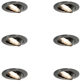 Set van 6 Moderne inbouwspots gunmetal GU10 50mm rond kantelbaar - Edu Binnenverlichting Lamp