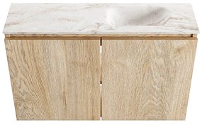 Mondiaz Ture DLux toiletmeubel 80cm washed oak met wastafel frappe rechts zonder kraangat