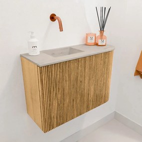 Mondiaz Joya DLux 60cm toiletmeubel ronding rechts oak met wastafel faye links zonder kraangat opalo