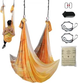 VEVOR Aerial Yoga Hangmatset 5 x 2,8 m, Golden Aerial Yoga Swing Air Flying, Yoga Swing Hangmat, max. draagvermogen 1000 kg, inclusief yogasokken en stalen karabijnhaken, anti-zwaartekrachtoefeningen