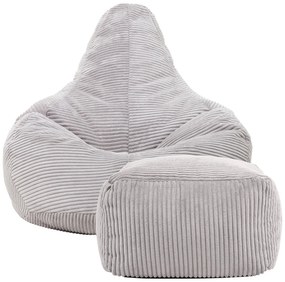 Cloudy Cord Zitzak Stoel + Poef - Lichtgrijs