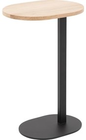 Goossens Nachtkastje Oval, Voet ovaal metaal ral 9005 zwart, blad massief eik