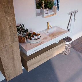 Mondiaz Alan DLux badmeubel 120cm washed oak 1 lade met wastafel frappe rechts 1 kraangat