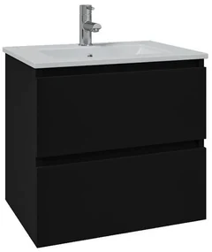 Adema Chaci Badkamermeubelset - 60x46x57cm - 1 keramische wasbak wit - 1 kraangat - 2 lades - mat zwart SW1212760/SW804530