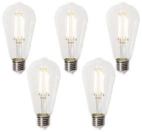 Set van 5 E27 3-staps dimbaar LED lamp ST64 clear 6W 700 lm 2700K
