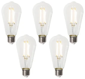 Set van 5 E27 3-staps dimbaar LED lamp ST64 clear 6W 700 lm 2700K