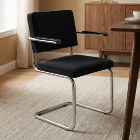 Zuiver Ridge Rib Eetkamerstoel Arm Zwart Chroom Rib