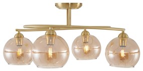 Moderne plafondlamp messing met amber glas 4-lichts - Alanis
