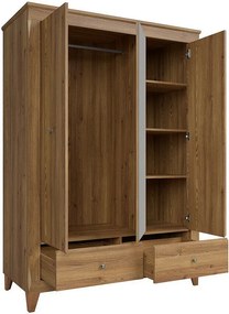 Kledingkast Lirmora 113, Gouden Sibu lariks, 202x144x63cm, 141 kg, Kledingkast deuren: Met scharnieren, Aantal planken: 3, Aantal planken: 3