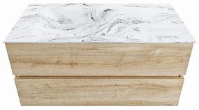 Mondiaz Vica DLux badmeubel 100cm washed oak 2 lades met wastafel glace links zonder kraangat