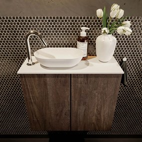 Mondiaz Fowy toiletmeubel 60cm dark brown met witte waskom links en kraangat