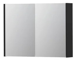 INK SPK1 Spiegelkast - 80x14x60cm - 2 deuren - dubbelzijdige Spiegel - schakelaar en stopcontact - MDF lak zwart mat 1110555